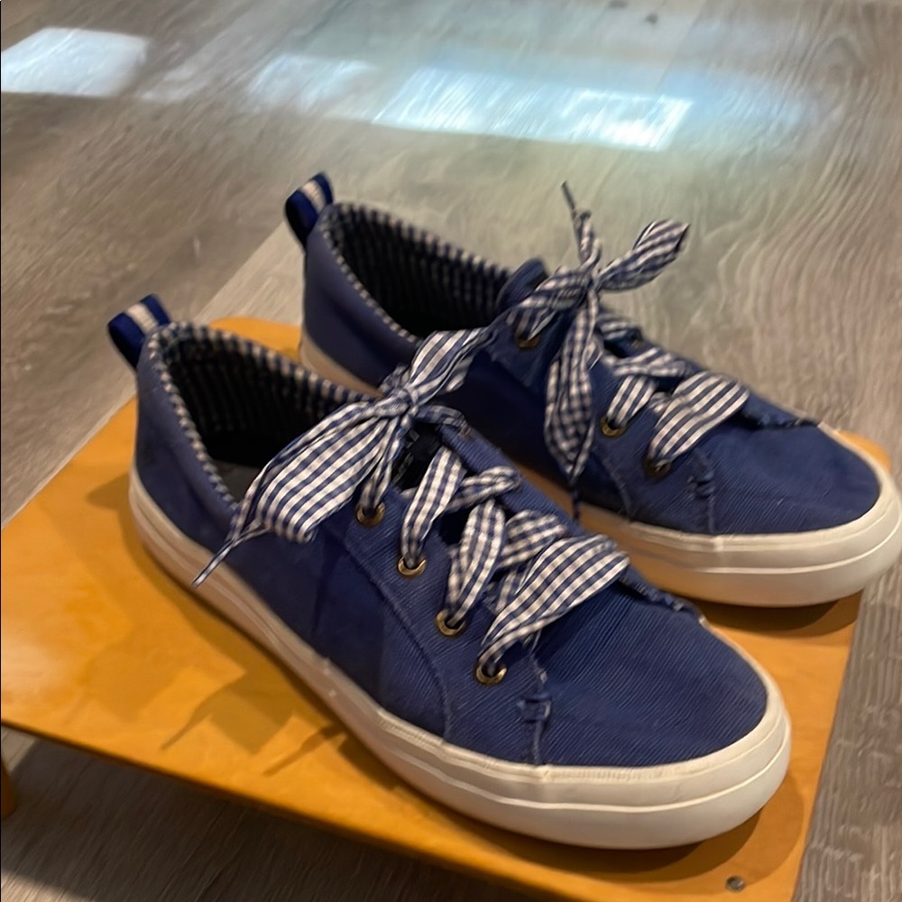 Sperry and White Sneakers with Checkered Laces